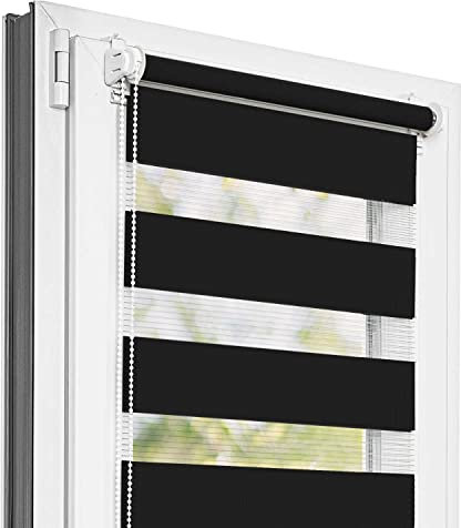 Estika Doppelrollo Klemmfix ohne Bohren - 50 cm x 120 cm - Schwarz - 27 Stofffarben, Tag und Nacht Duo Rollo, Rollos für Fenster ohne Bohren, Fenster Sichtschutz (50 cm Stoffbreite)