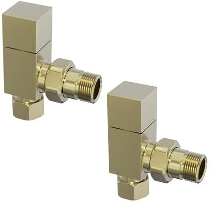NRG Manual Valves Angled Square Head Brushed Brass Towel Rail Designer Radiator Valves One Pair
