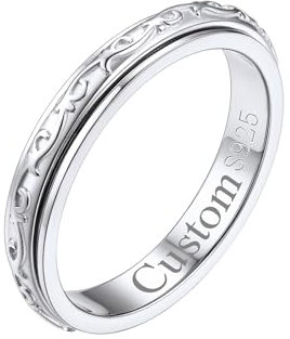 FOCALOOK Schmaler Ring Spinner Ring Personalisiert Vintage Ring 49mm Stimmungsring Breit 3,5MM Ring Mädchen Ring Herren Damen Silber Schmuck