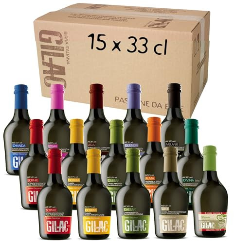 GILAC BEERBOX - Birre artigianali confezioni regalo 15 bottiglie assortite da 33cl - Birra artigianale Italiana Non Filtrata e Non Pastorizzata, Degustazione Birra Selezione Premium - Idea Regalo