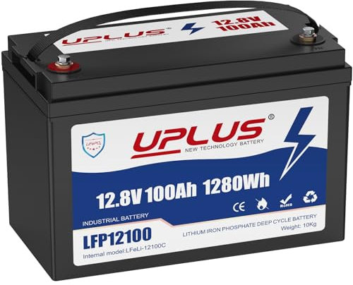 UPLUS 12V 100Ah LiFePO4 Lithium Battery with 5000+ Cycles, 1280Wh 100A BMS Deep Cycle Leisure Battery for Solar/RV/Trolling Motor/Outboard LFP12100