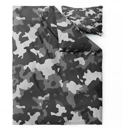 Camouflage Bettwäsche Sommer 135x200 - Militär Bettbezug 135 x 200 2er Set - Wendebettwäsche & Kissenbezug 80x80 cm - Weiche Mikrofaser Bettwäsche-sets mit Reißverschluss - Schlafzimmer Bett Deko