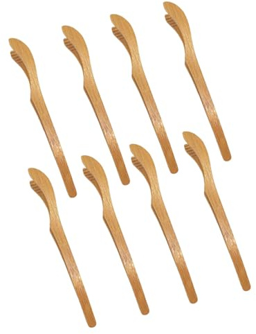 ZAMXHUG Natürliche Bambus Zange - 8pcs Lange Zangen aus natürlichem Bambus.Toastzange Holzzange Grillzange Holz Toast Küchenzange, Wiederverwendbare Kochzange für Küche,Gegrilltes,Fleisch,Brot 18cm