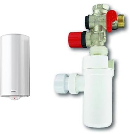 Ariston Sagéo, Chauffe-Eau Électrique 200 litres, Stéatite, Diamètre 530 mm, Fabriqué pour être Installé en France & COMAP Groupe de sécurité 889 3/4 (20x27) droit NF avec siphon d'évacuation