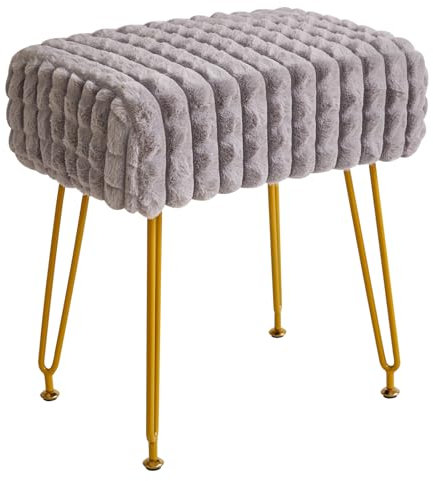 IBUYKE rechteckiger Fußstützenstuhl Ottoman, Make-up Eitelkeits Hocker Beistelltisch, Samt Ankleidetisch Sitz, Fußhocker Stuhl, goldene Stahlbeine, für Make-up Raum, Schlafzimmer, Grau WBD003G