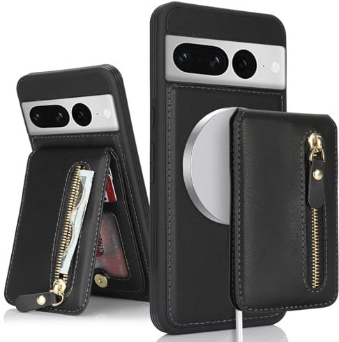 SailorTech Google Pixel 7 Pro Phone Case with credit card Holder, Google Pixel 7 Pro Case with Kickstand credit card Slots Wallet Detachable 2-in-1 Zipper Case - Black