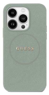 Guess MagSafe Grained PU Leather Compatible Phone Case for iPhone 16 Pro, Green