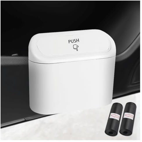 GTLM Auto Mülleimer + 2PCS Müllsack,Auto Mülleimer Innenraum für Auto Aufbewahrung für Autositz,Mittelarmlehne,Universeller Automülleinmer mit Deckel Auto Zubehör Innenraum (Weiß)