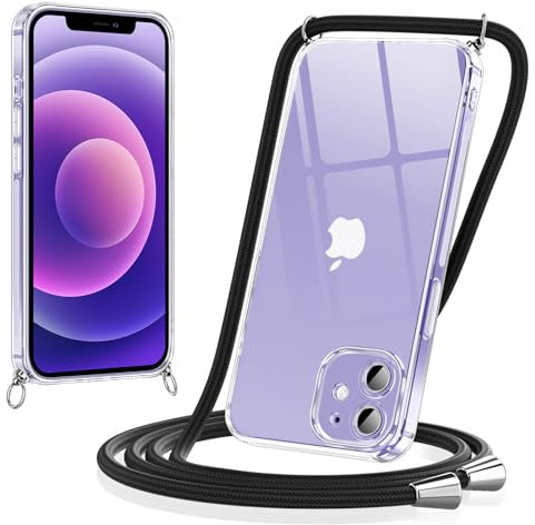 Coiwxmoi Coque pour iPhone 12 Mini avec Cordon 5,4, Collier Réglable Téléphone Étui de Protection Ultra Mince Transparente Silicone Antichoc Anti-Rayures Lanyard Case pour iPhone 12 Mini, Gris