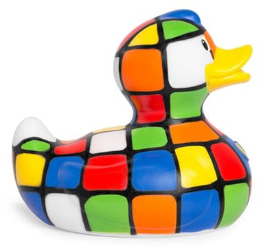 Budduck Badeente, groß, luxuriös, 80er-Jahre-Würfel, Retroente, Gummiente, 9 cm, für 3+ Jahre, Mehrfarbig