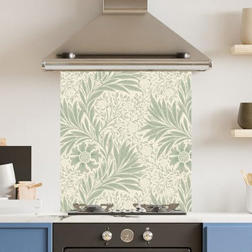 Toughened 6mm Glass Kitchen Splashback 70 x 75cm Pale Green Leaf Pattern Heat Resistant Back Splash for Cookers Hob