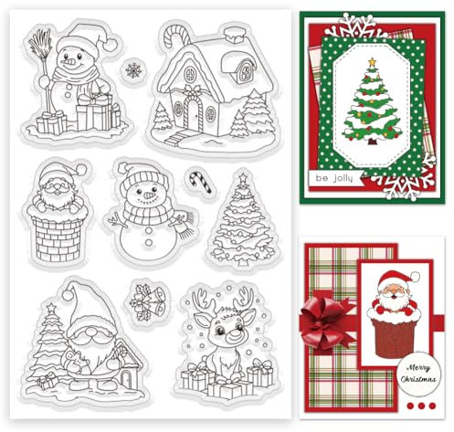 INFUNLY Weihnachtsmotiv Klarsichtstempel Für Kartenherstellung Winter Schneemann Gummistempel Weihnachtsmann Silikonstempel Weihnachtsbaum Transparente Stempel Für Weihnachten DIY Scrapbooking Fotoalb