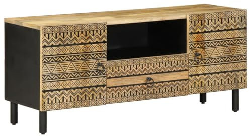 vidaXL TV Cabinet Stand - Solid Mango Wood Media Console, Black Finish, Living Room/Bedroom Media Unit - 105 x 33.5 x 46 cm