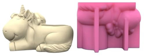 Molde de silicona para macetas, forma de unicornios, macetas, soporte de almacenamiento, molde de resina para hormigón, cemento, resina