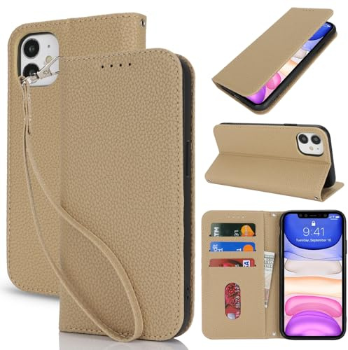 Lipvina Coque pour iPhone 11 en Cuir Portefeuille avec Porte Carte et Rabat Clapet - Etui Antichoc Magnétique pour Protection Complète de Votre iPhone 11,Brune.
