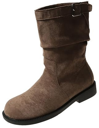 Generico Stivaletti Bassi Donna Stivali Brillantini Donna Stivali da donna con tacco spesso e fondo spesso alla, traspiranti, alla, con rotonda e tacco Stivaletti Donna In Pelle Stivali (Brown, 35)