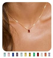 SIXDUTON Kette Damen Halskette Geburtsstein, 14K Vergoldet Wasserfest GeburtssteinKette, Geburtstags Valentinstag Schmuck Geschenk für Frauen Mädchen Mama (01-Januar (Granat))