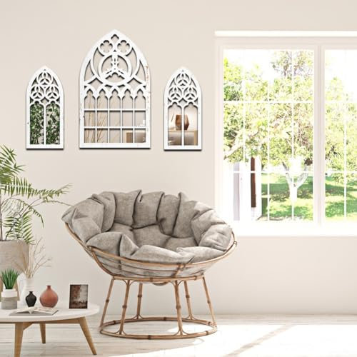 Espejo de ventana falso de estilo gótico, espejo de ventana falsa de madera, decoración del hogar espejo acrílico autoadhesivo con marco de madera (MZ486 A)