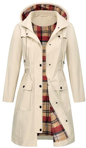 Tuopuda Waterproof Jackets Long Rain Coats for Women Windproof Raincoat Ladies Hooded Rain Jacket Outdoor Windbreaker Lightweight Breathable Softshell Jacket with Pockets, Khaki, XL