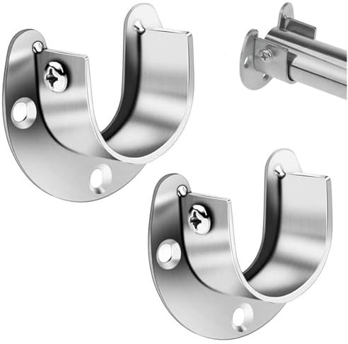 Supports Sockets Stainless,Wardrobe Rail Brackets,Closet Rod Bracket End Steel Pole Sockets for Wardrobe Bracket Curtain Shower Rod Flange Socket Kit,2 Pack