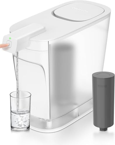PHILIPS Water Filter Pitcher, Refillable Water Dispenser, Water Purifier Filter for Refrigerator, 1 Filter for 6 Months/180 Gal, Reduces 57 Impurities, Including PFOA NSF/ANSI 42, 53, 372 and
