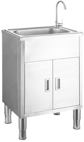 OPAALIC Edelstahl-Küchenspüle für Den Außenbereich, Wäschewaschbecken-Schrank Freistehende Spüle mit Werkbank und Lagerung, Wasserhahn Kommerzielle Spüle(52x38cm)