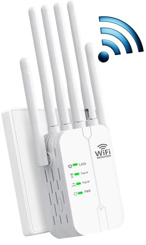 Répéteur WiFi,Amplificateur WiFi,Repeteur WiFi Puissant avec 6 Antennes Puissantes,2 Ports LAN,Mode Répéteur & Routeur & AP,Repeteur WiFi Exterieur Couverture Wi FI de 300 m²,Facile à Installer