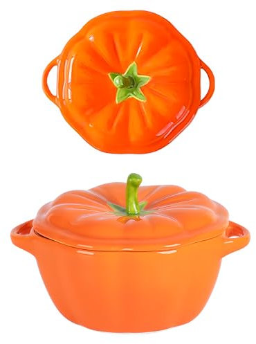 CompadreBol Ceramic Pumpkin Bowl (450ml), Orange Soup Bowl with lid, Halloween/Fall Season, Suitable for Microwave and Oven use