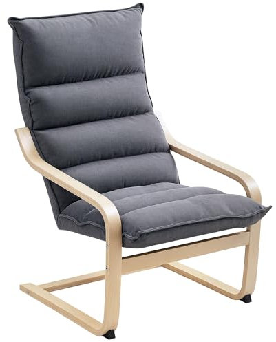 HOMCOM Sillón de Salón Moderno Butaca de Salón con Respaldo Alto Reposabrazos y Patas de Madera Tapizado en Terciopelo Butaca para Dormitorio Sala de Estar Gris