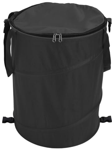 Tudaheuiy Poubelle de camping, pliable, en tissu Oxford 600D, avec couvercle, multifonctionnelle, pour camping-car, jardin, plage, voyage, noire