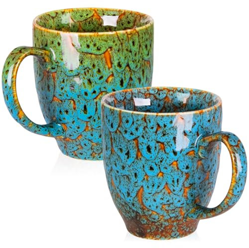 ARTKETTY Pack of 2 Durable 16 oz Coffee Cups, Large Coffee Mugs with Ergonomic Handle, Ceramic Mugs Dishwasher & Microwave Safe, Ideal Tea Mugs for Home, Office, Gifts