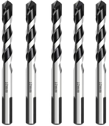 HSAWBIT 5 PACK OF - 12mm Masonry Drill Bits Set Concrete Drill Bit | Tungsten Carbide Drill Bits for Brick Walls/Glass/Plastic/Cement/Soft Tile