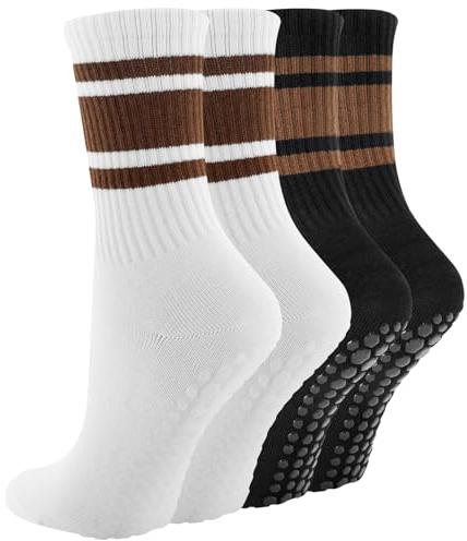 BISOUSOX Chaussettes Antidérapantes Femme Pilates Socks 4 Paires Coton Yoga Chaussettes Cadeau pour les Femmes Enceintes