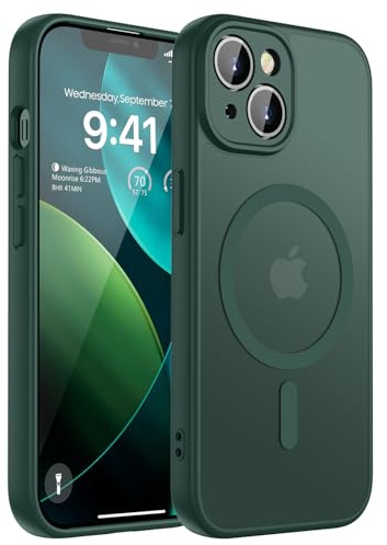 KPPIT Magnetisch für iPhone 13 Hülle Kompatibel für Magsafe,[Militärnorm Schutz Handyhülle] Durchscheinende Matt Kratzfeste Rückseite Schutzhülle Hülle für iPhone 13 Case, Dunkelgrün