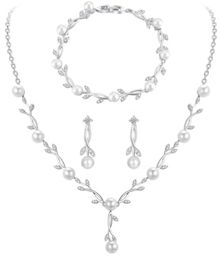 Gkaopi Silberschmuck Damen Strass Brautschmuck Set Glizter Halskette Ohrringe Armband Schmuck Set Hochzeitsschmuck Elegante Modeschmuck für Frauen Hochzeit Abschlussball