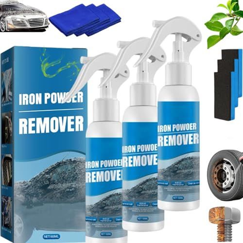 Iron Powder Remover Spray, Multi-functional Quick-Acting Rust Removal Spray, Car Rust & Iron Particle Remover Spray, Multipurpose Iron Spray for Wheels, Metal Tools, Chains, Stainless Steel (3Pcs)