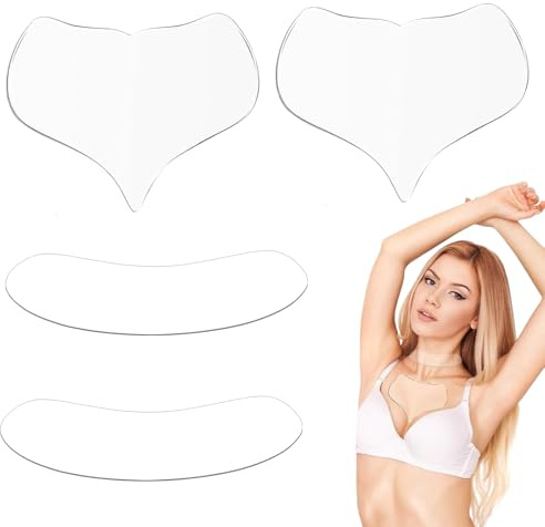 4 Stück Falten Pads für Brust und Hals, Wiederverwendbare Silikon Pads, Anti Falten Pflaster, Gegen Falten Hautstraffung am Hals Dekoltee Anti-Aging-Schönheitspflaster, für Glatteres Haut