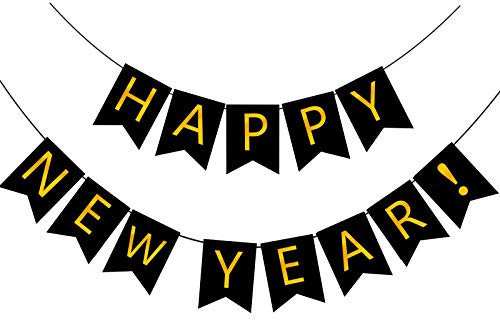 Fecedy Banner Happy New Year, Schwarz