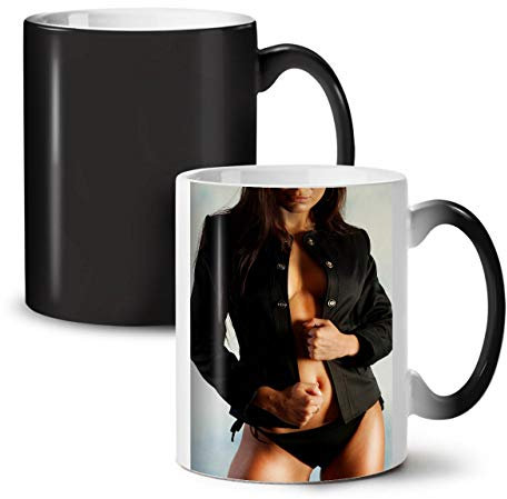 Wellcoda Mädchen Verführung Farbwechselbecher, Tasse - Großer, Easy-Grip-Griff, Wärmeaktiviert, Ideal für Kaffee- und Teetrinker