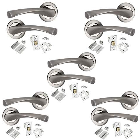 HANDLESTORE Dual Finish Chrome Twist Door Handle Pack - with Hinges and Latches (5 Pack)