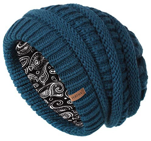 FURTALK Unisex Slouch Beanie Satin gefütterte Strickmütze für Haar Herren und Damen Wintermütze