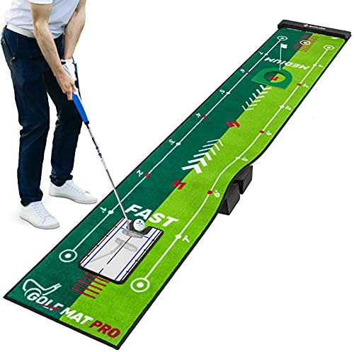 SAPLIZE Zwei-Gang-Golf-Putting-Übungsmatte mit Putting-Ausrichtungsspiegel, 20 Zoll X 3,00 m Putting-Trainingshilfe-Matte, rutschfeste Unterlage Golf-Putting-Grün für Indoor/Outdoor