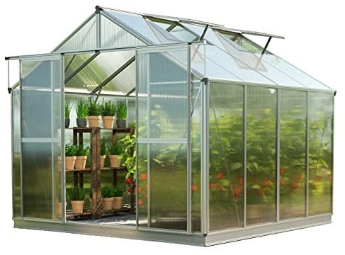 GFP Serra Topas 4 telaio in alluminio 225 x 259 cm, lastre a doppia parete di 6 mm, con apri-finestra automatico e telaio di fondazione