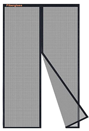 Risareyi Fiberglas Fliegengitter Balkontür 90x190cm, Schwarz Moskitonetz Tür Verstärkt Fliegengitter Tür Magnet Insektenschutz Balkontür Ohne Bohren für Haustür Terrassentür