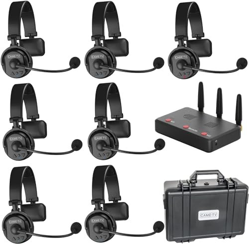 Came-TV 7er-Pack kabelloses Waero-Intercom-Headset, Vollduplex-Intercom-Kommunikationssystem, Entfernung bis zu 1200 Fuß, mit Mikrofon-ENR-Geräuschunterdrückung und Stummschaltungsfunktion
