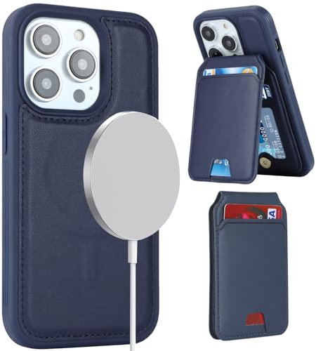 ELTEKER Hülle für iPhone 14 Pro Handyhülle mit Kartenfach Magsafe Wallet Magnetischer Kartenhalter Handy kreditkartenetui mit Ständer,Leder Klapphülle Schutzhülle für iPhone 14 Pro-Dunkelblau