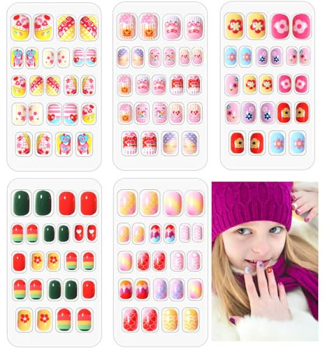 Scettar Kids 120pcs False Nails - Press On, Stick On, Full Cover Short False Fingernails for Girls