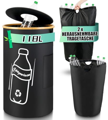 NAYAHOSE Pfandflaschen Sammelbehälter, 118L Flaschensammler Leergut, Faltbar Pfandbehälter mit Loch, Leergut Sammelbehälter Mit 2 Tragetasche, Pfandflaschen Behälter mit Deckel (Schwarz)