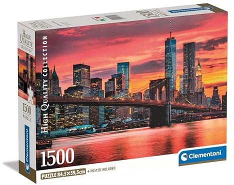 Clementoni Jigsaw Puzzle Collection - East River At Dusk 1500 Pieces - Poster Included, Puzzle For Adults Age 14+, Gift For Men/Women, Landscape, Made In Italy, 31712