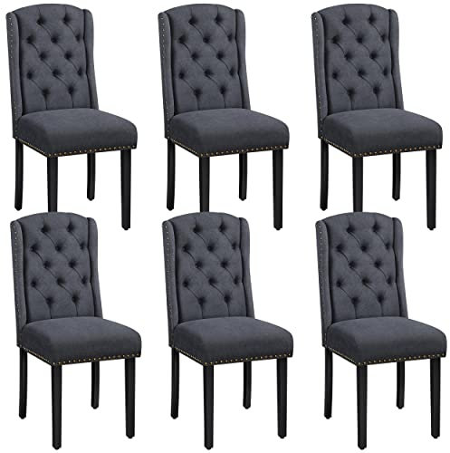 Yaheetech 6-er Set Küchenstuhl mit Flügelförmigen Rückenlehne, Polsterstuhl Esszimmerstuhl bis 140 kg Belastbar fürs Esszimmer/Küche/Wohnzimmer/Schlafzimmer, grau